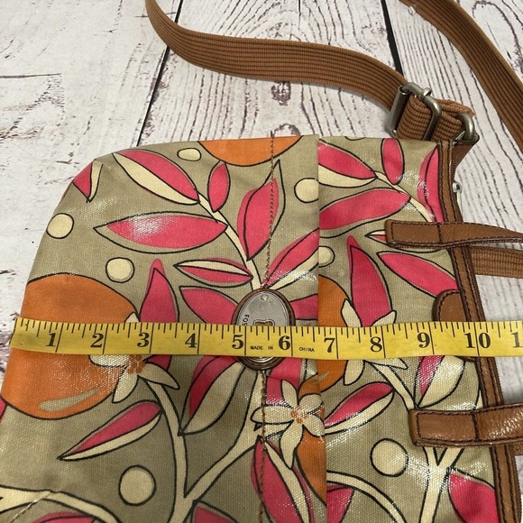Fossil Calypso Key-Per Coated Canvas Crossbody Orange Fruit Print Multicolor - Picture 9 of 10